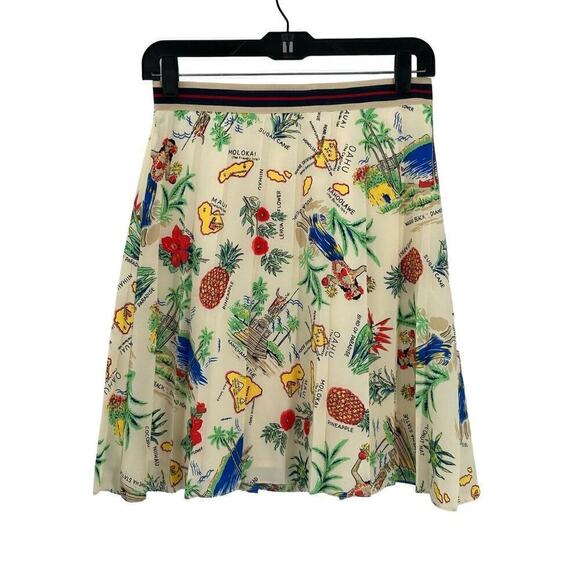J Crew Factory Hawaii Retro Print Pleated Skirt Size 0 - Picture 1 of 12